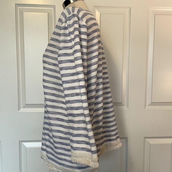 J.Jill Women's Striped Fringed Trim Cotton Pullover, size Large - Picture 4 of 10